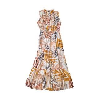 EUC Cassee's sleeveless midi dress tropical leaf print sz M
